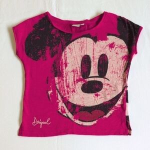 Desigual Disney Mickey Mouse Asymmetrical Graphic Tee Pink 3/4